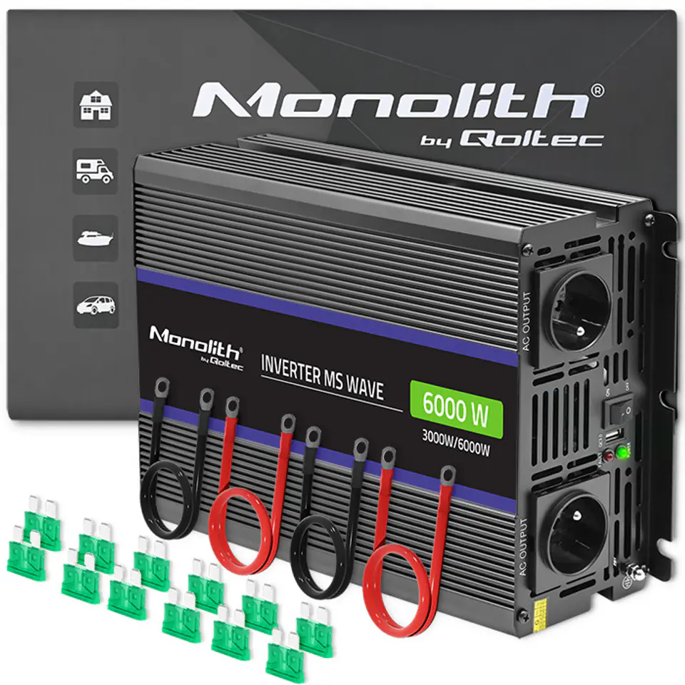 ⁨Qoltec Przetwornica napięcia Monolith 6000 MS Wave | 12V na 230V | 3000/6000W | USB⁩ w sklepie Wasserman.eu