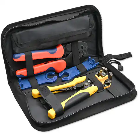 ⁨Qoltec 52610 Solar tool kit compatible with MC4 connectors | Crimping tool + Auto wire stripper⁩ at Wasserman.eu