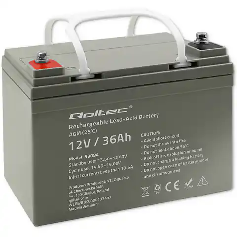 ⁨Qoltec  Akumulator AGM | 12V | 36Ah | max.540A⁩ w sklepie Wasserman.eu