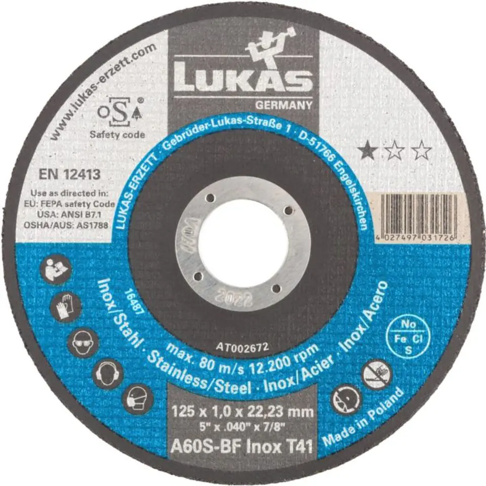 TARCZA PŁASKA T1A 125*1.0*22 A60S-BF INOX PREMIUMFLEX w sklepie Wasserman.eu