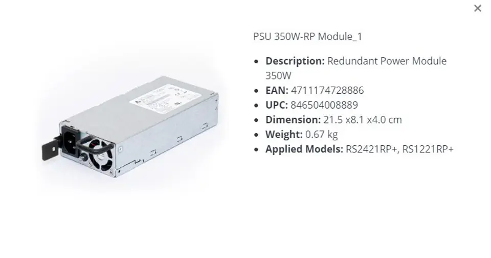 ⁨Synology Redundant Power Module 350W -⁩ w sklepie Wasserman.eu