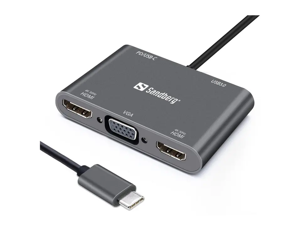 ⁨Sandberg USB-C Dock 2xHDMI+1xVGA+USB+PD⁩ w sklepie Wasserman.eu