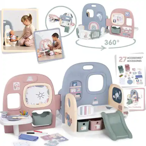 ⁨Smoby Baby Care Kącik Zabaw Dla Lalki z Półeczkami + 27 akcesoriów⁩ w sklepie Wasserman.eu