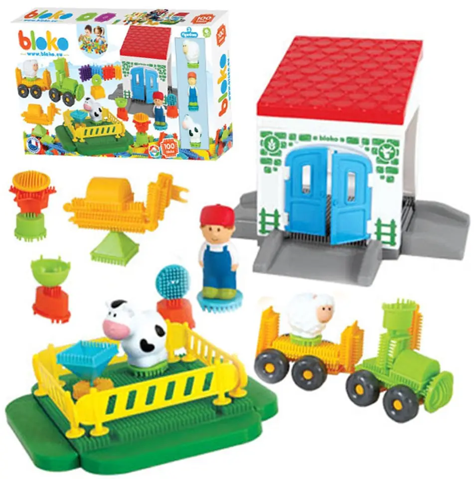 ⁨MOCHTOYS Klocki Jeżyki Pin Bricks FARMA w Kartonie 100 el. + 3 Figurki⁩ w sklepie Wasserman.eu