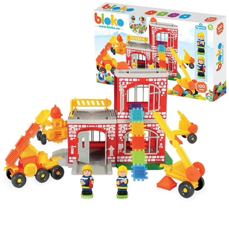 MOCHTOYS Klocki Jeżyki Pin Bricks STRAŻ POŻARNA w Kartonie 100 el. + 2 Figurki w sklepie Wasserman.eu