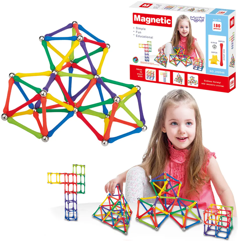 ⁨WOOPIE Magnetic Construction Blocks Creative Puzzle 180 pcs.⁩ w sklepie Wasserman.eu