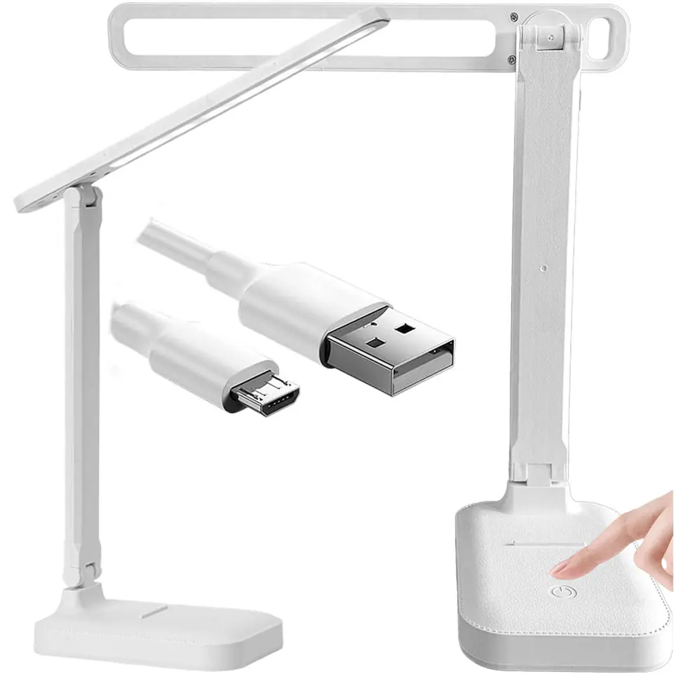 ⁨Lampka LED nocna na biurko biurkowa do czytania lampa dotykowa regulowana 3 tryby bezprzewodowa kabel USB biała⁩ w sklepie Wasserman.eu