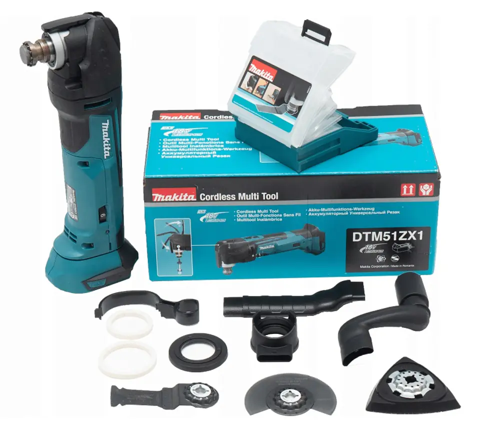 MAKITA 18V LI-ION MULTI-TOOL WITHOUT BATTERIES AND CHARGER + ACCESSORIES, DTM51ZX1 at Wasserman.eu