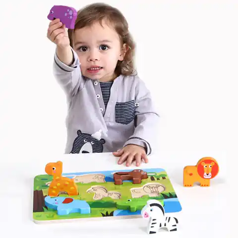 ⁨TOOKY TOY Grube Puzzle 3D Montessori Zwierzęta Dopasuj Kształty Układanka⁩ w sklepie Wasserman.eu