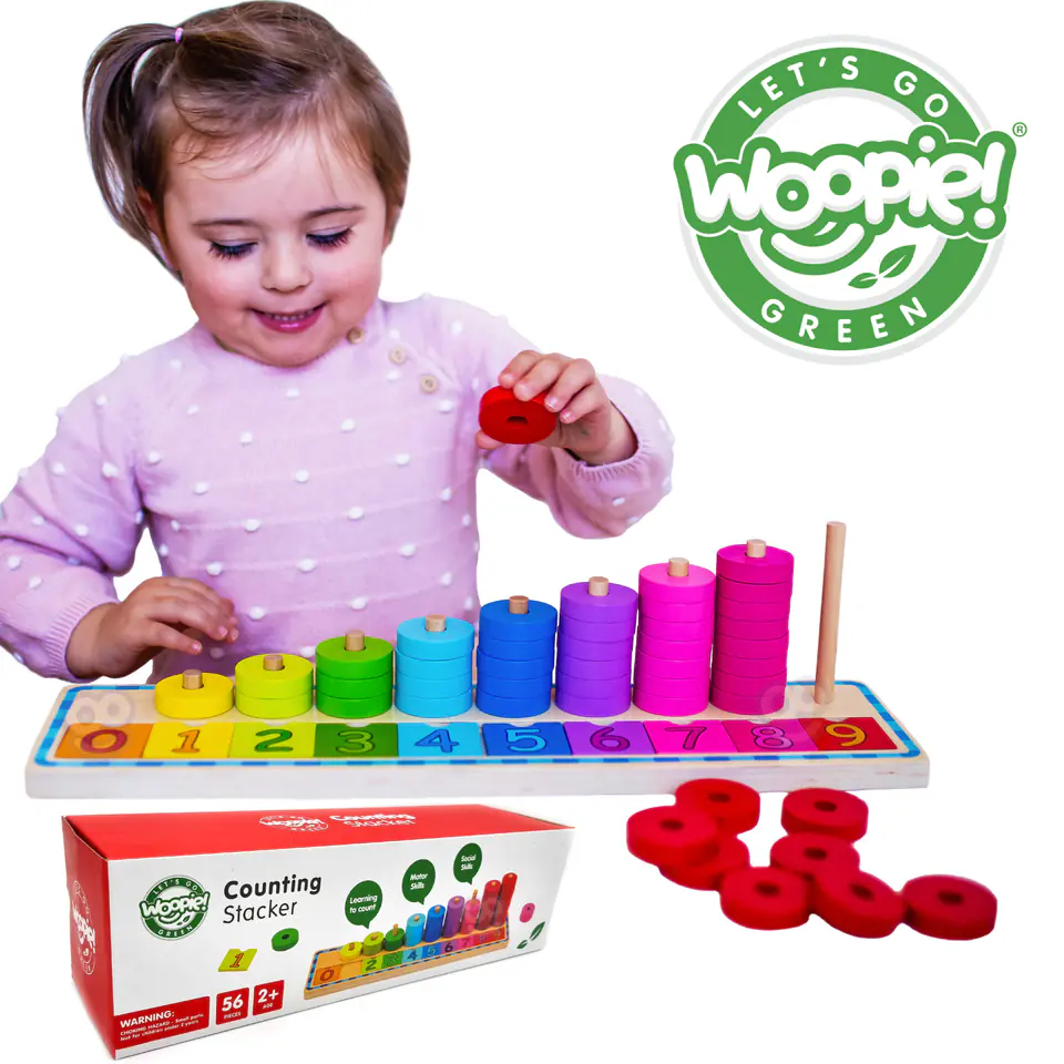 ⁨WOOPIE GREEN Układanka Nauka Liczenia i Kolorów Montessori 56 el.⁩ w sklepie Wasserman.eu