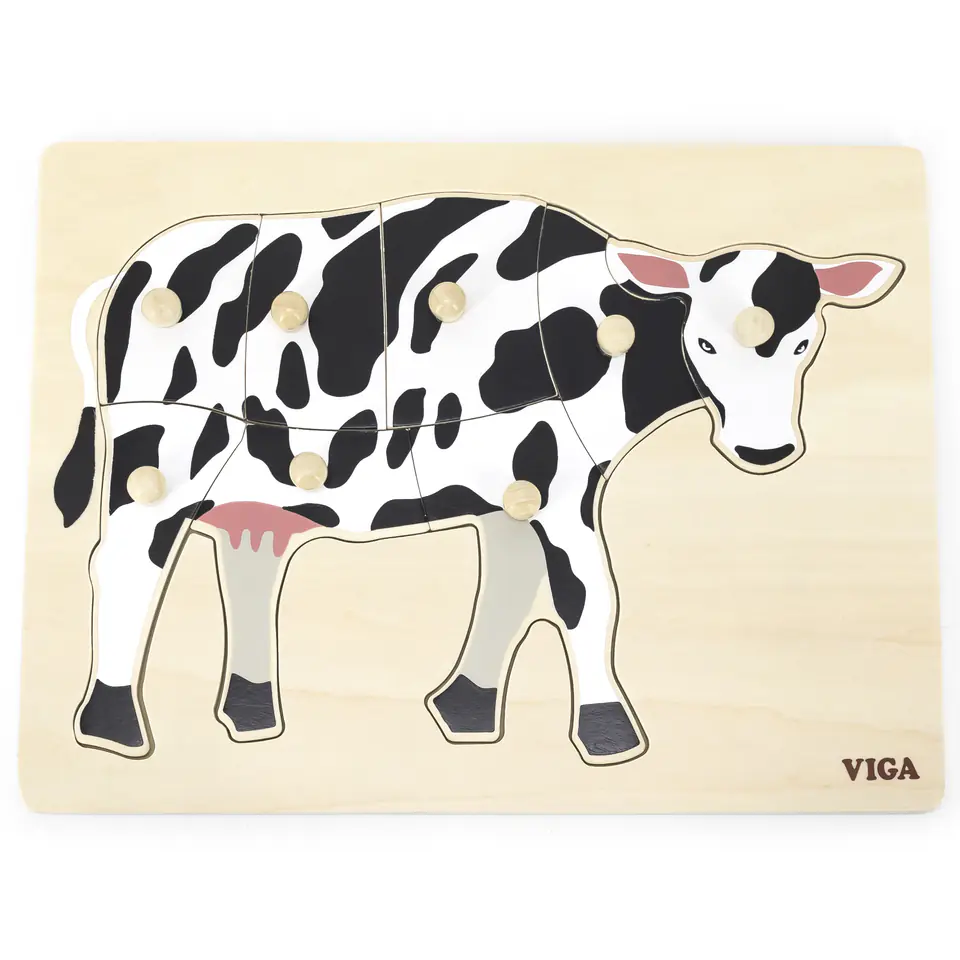 ⁨VIGA Drewniane Puzzle Montessori Krowa z Pinezkami⁩ w sklepie Wasserman.eu