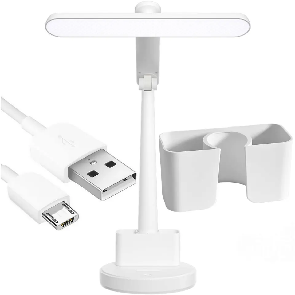 ⁨Lampka biurkowa LED nocna lampa USB na biurko dotykowa regulowana organizer i stojaki na telefon biała⁩ w sklepie Wasserman.eu