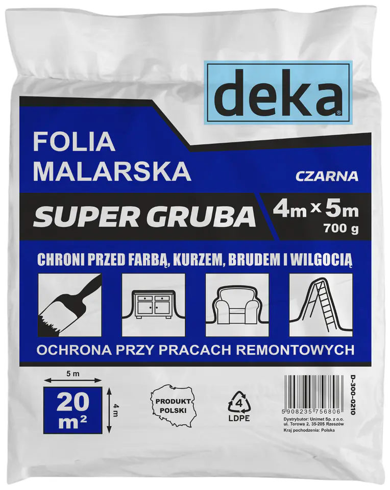 ⁨FOLIA MALARSKA SUPER GRUBA CZARNA 4*5M 700G⁩ w sklepie Wasserman.eu