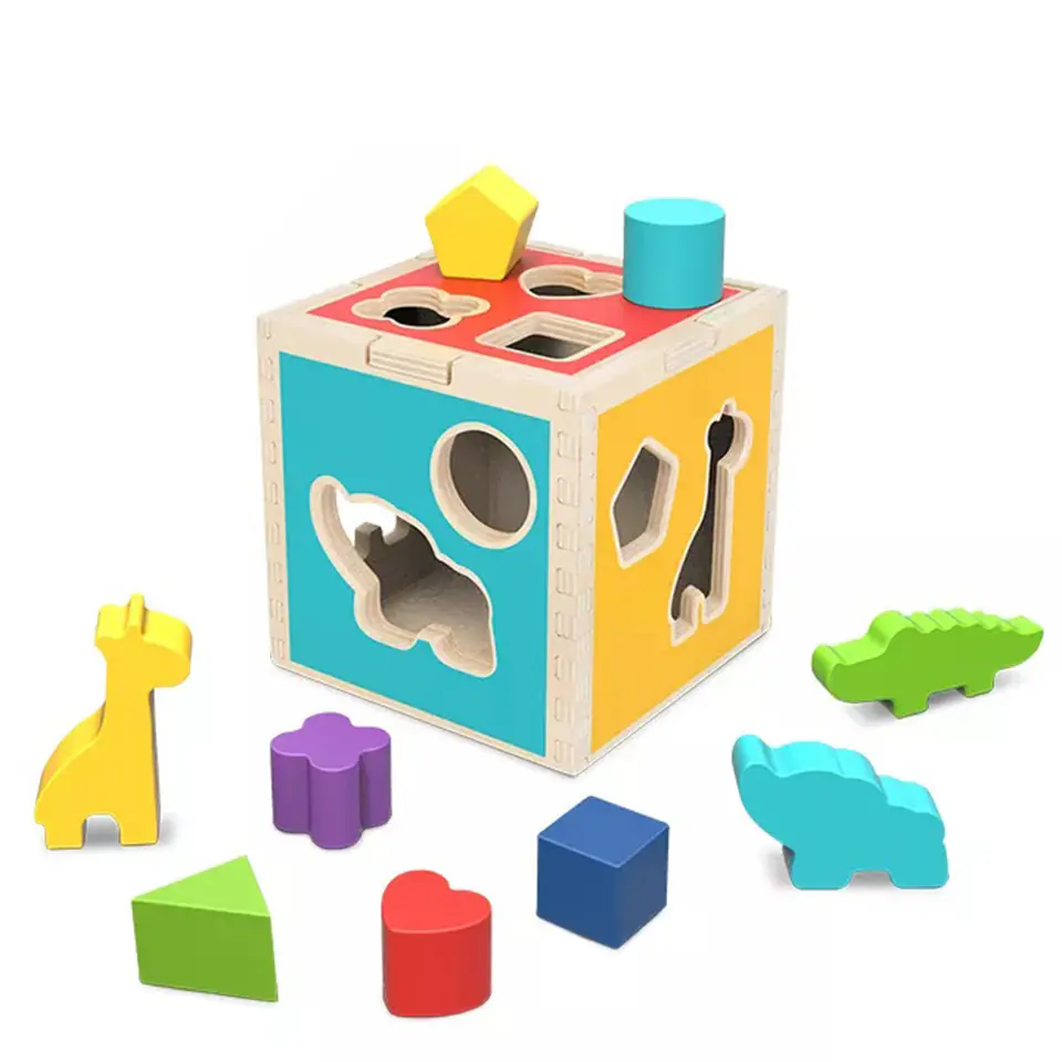 ⁨Tooky Toy Drewniany Sorter Kostka Edukacyjna Zwierzątka Figury Geometryczne⁩ w sklepie Wasserman.eu