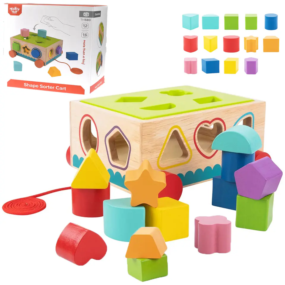 ⁨TOOKY TOY Drewniany Sorter Wózek Klocki 16 el.⁩ w sklepie Wasserman.eu