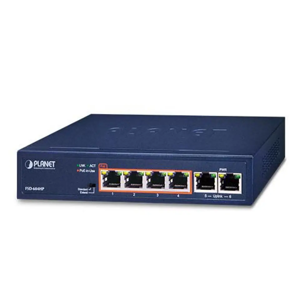 ⁨PLANET FSD-604HP network switch Unmanaged Fast Ethernet (10/100) Power over Ethernet (PoE) Blue⁩ at Wasserman.eu