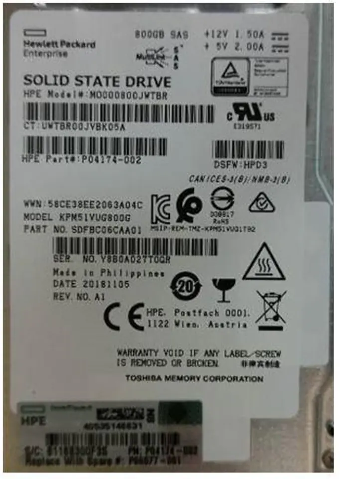 ⁨Hewlett Packard Enterprise SSD 800GB SFF SAS MU DS SC⁩ w sklepie Wasserman.eu