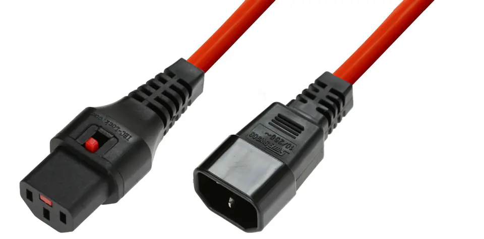 ⁨MicroConnect IEC Lock C13 to C14, 0,5m Red⁩ w sklepie Wasserman.eu