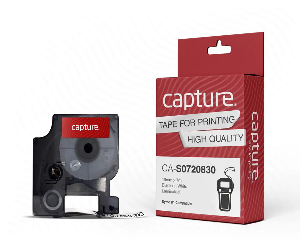 ⁨Capture 19mm x 7m Black on White Tape⁩ w sklepie Wasserman.eu