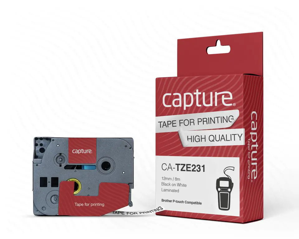 ⁨Capture 12mm x 8m Black on White Tape⁩ w sklepie Wasserman.eu