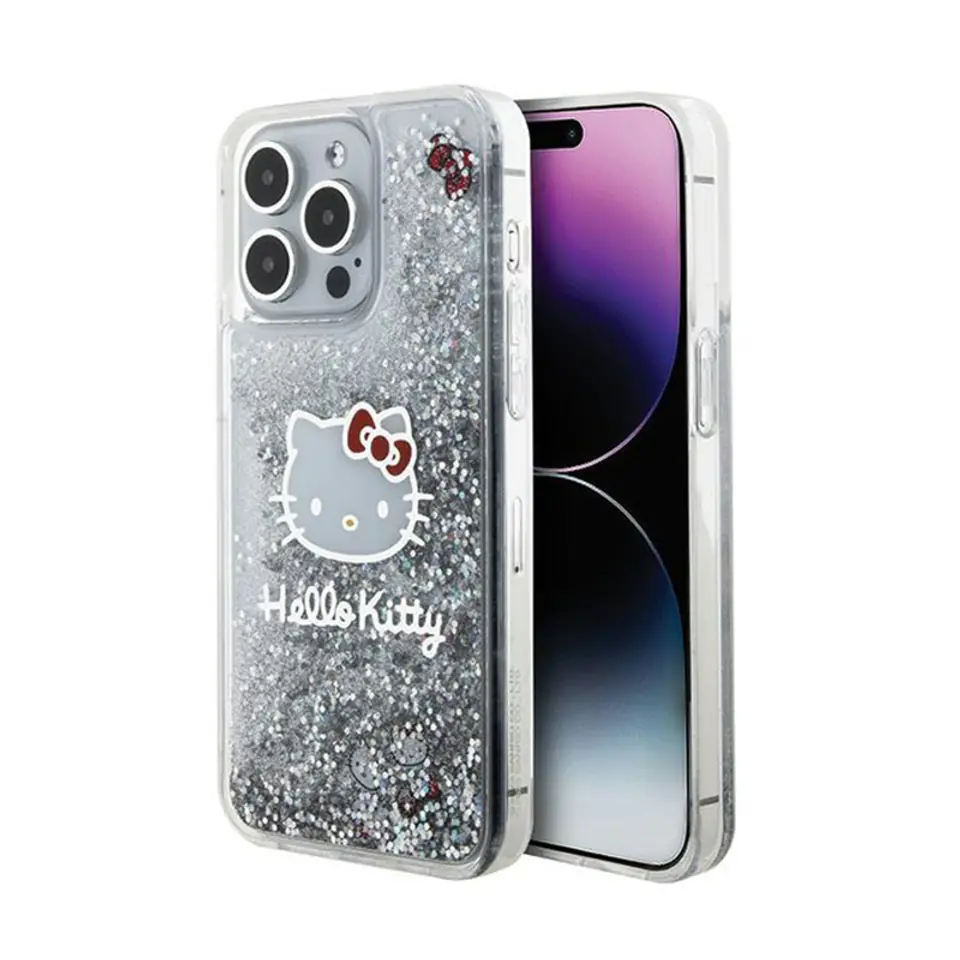 ⁨Hello Kitty Liquid Glitter Charms Kitty Head - Etui iPhone 15 Pro Max (srebrny)⁩ w sklepie Wasserman.eu