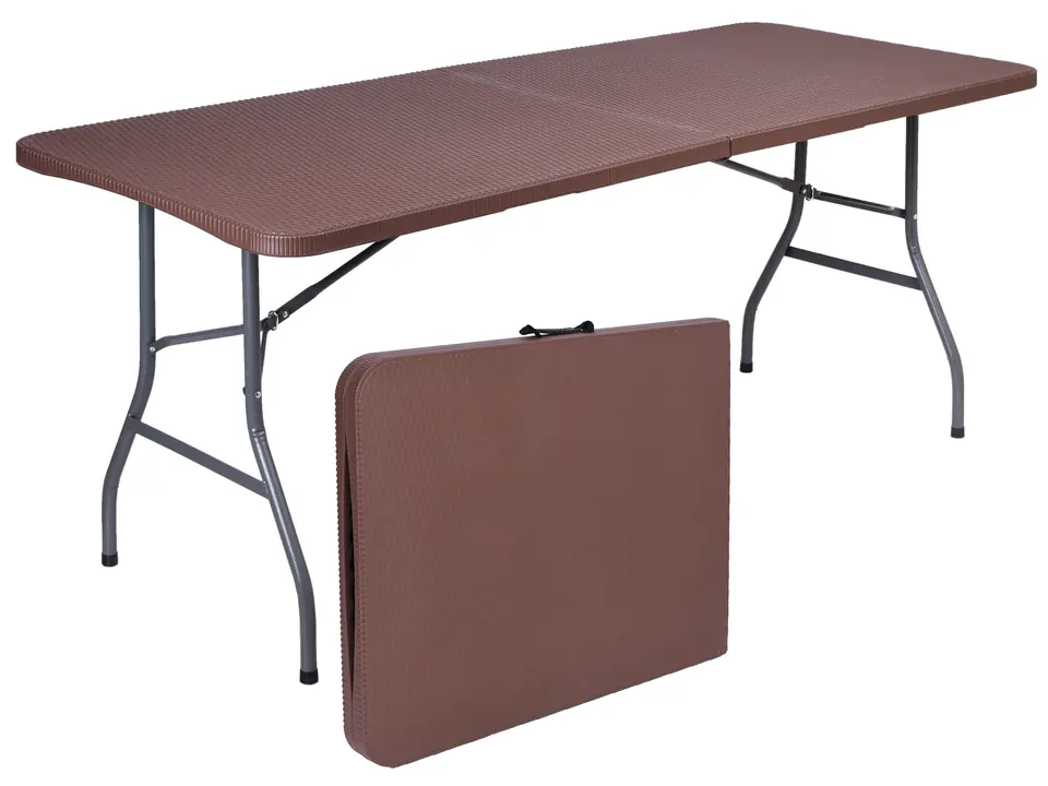 ⁨Stół cateringowy RATTAN składany w walizkę 180 cm brązowy⁩ w sklepie Wasserman.eu