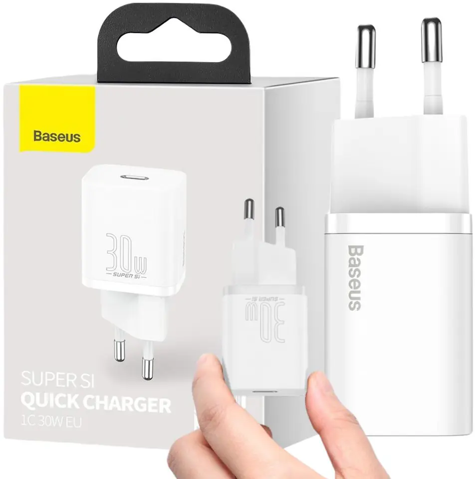 ⁨ŁADOWARKA SIECIOWA Baseus Super Si Quick Charger 1C CSUP-J02 30W 1x USB-C PD 3.0 QC 3.0 BIAŁA⁩ w sklepie Wasserman.eu