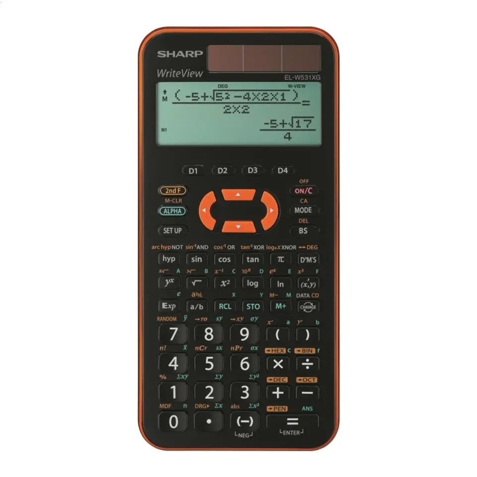 ⁨SHARP CALCULATOR SCIENTIFIC 335 FUNCTIONS WRITEVIEW BLACK ORANGE BOX ELW531XGYR⁩ w sklepie Wasserman.eu