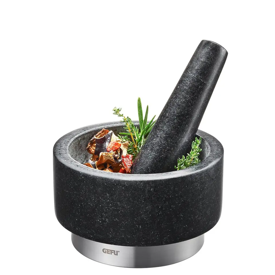 ⁨GEFU 35300 mortar/pestle Black, Stainless steel Granite, Stainless steel⁩ at Wasserman.eu