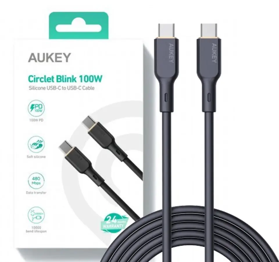 ⁨AUKEY CB-SCC101 USB-C Type-C Power Delivery PD 100W 5A 1m Silikon Black⁩ at Wasserman.eu