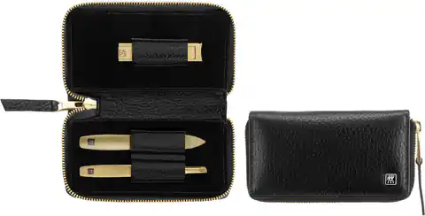 ⁨ZWILLING Twinox Gold Edition manicure set 97746-004-0 - black leather case 3 pieces - black⁩ at Wasserman.eu