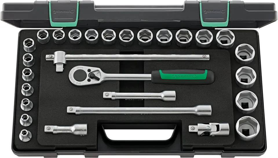 ⁨Zestaw narzędzi 1/2" 28-elementowy w walizce ABS (16 nasadek 6-kątnych 8-32mm z oprzyrząd.) STAHLWILLE⁩ w sklepie Wasserman.eu