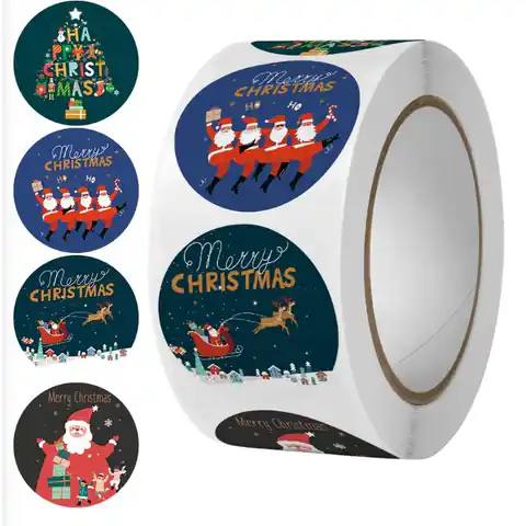 ⁨500 sztuk naklejek Boże Narodzenie na taśmie średnica 25mm dekoracyjne naklejki samoprzylepne etykiety NNK14⁩ w sklepie Wasserman.eu