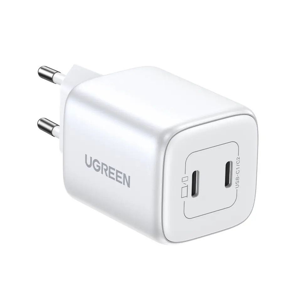 ⁨Szybka ładowarka sieciowa GaN 2x USB-C 45W QC PD biała⁩ w sklepie Wasserman.eu