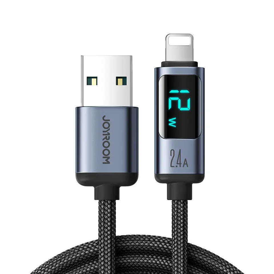 Kabel do iPhone z wyświetlaczem LED Lightning - USB-A 2.4A 1.2m czarny w sklepie Wasserman.eu