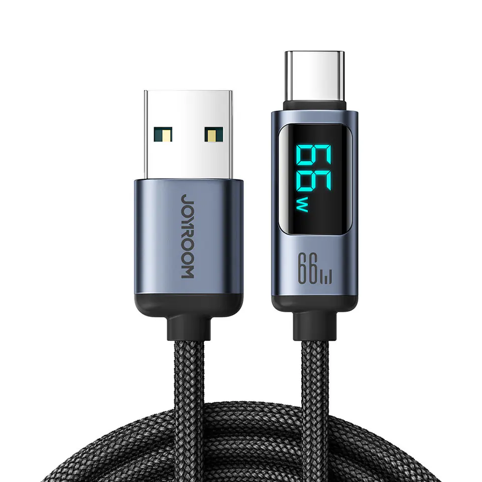 Kabel przewód z wyświetlaczem LED USB-C - USB-A 66W 1.2m czarny w sklepie Wasserman.eu