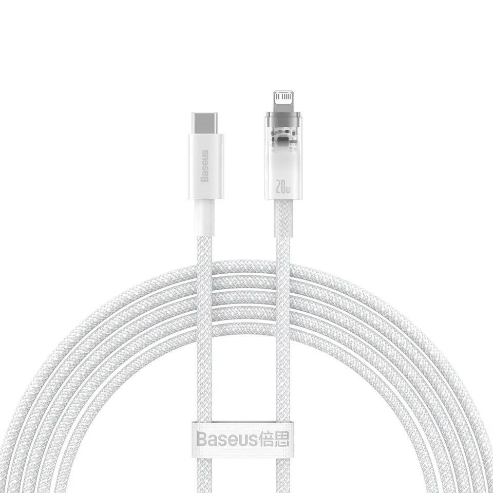 ⁨Kabel przewód w oplocie do iPhone Explorer Series USB-C - Lightning 20W 2m biały⁩ w sklepie Wasserman.eu