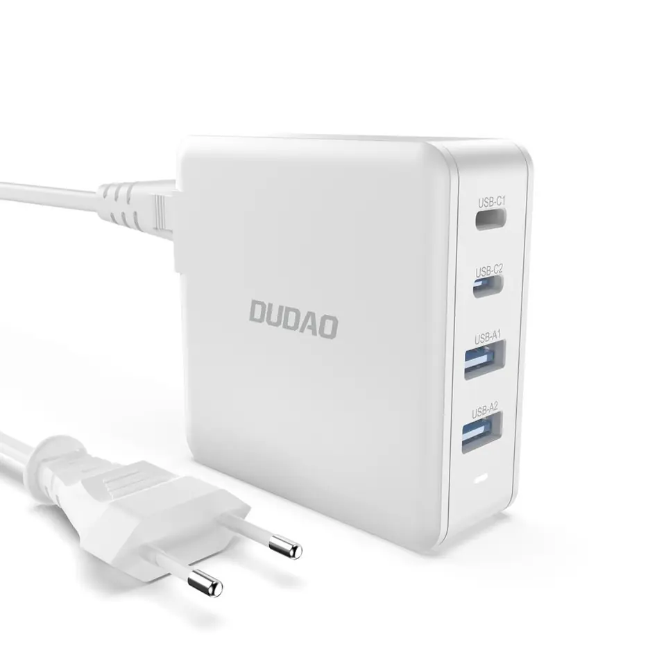 Szybka i mocna ładowarka sieciowa GaN 2x USB-C 2x USB 100W biała w sklepie Wasserman.eu