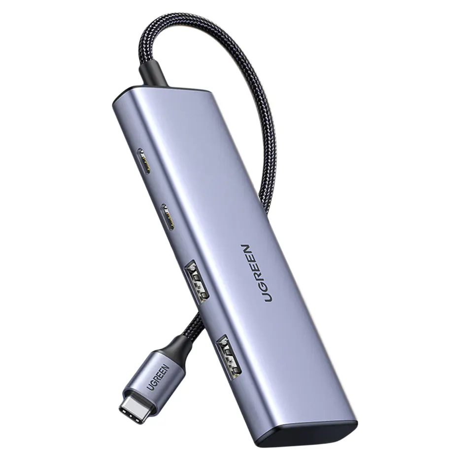 ⁨HUB adapter portów USB-C - 2x USB-A 2x USB-C 20cm szary⁩ w sklepie Wasserman.eu