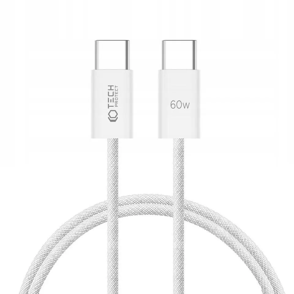 ⁨Kabel 3A PD60W 1m USB-C - USB-C Tech-Protect Ultraboost biały⁩ w sklepie Wasserman.eu