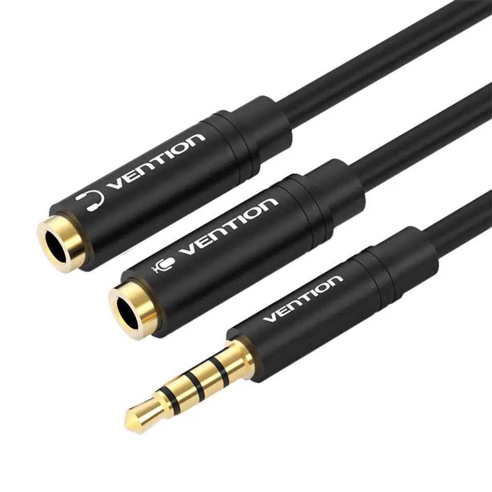 ⁨Kabel audio 3,5mm męski do 2x3,5 mm żeński Vention BBVBY 0,3m (czarny)⁩ w sklepie Wasserman.eu