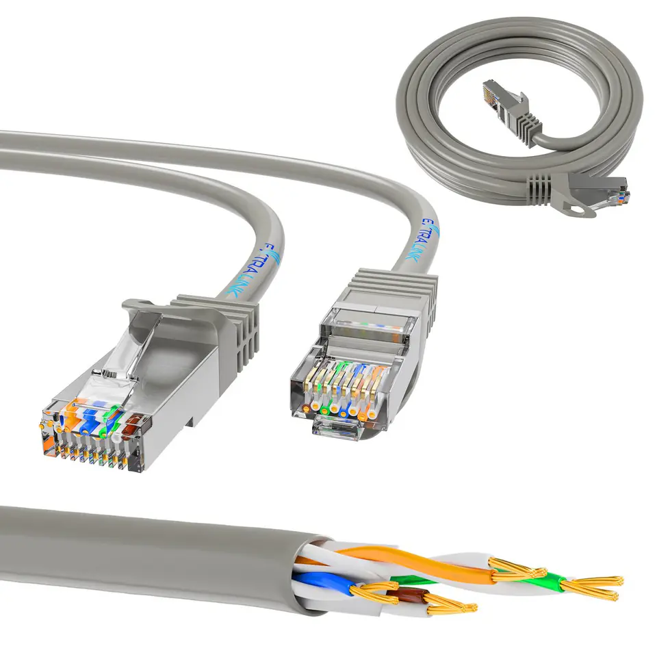 ⁨EXTRALINK LAN PATCHCORD CAT.5E UTP 5M TWISTED PAIR BARE COPPER GRAY⁩ w sklepie Wasserman.eu