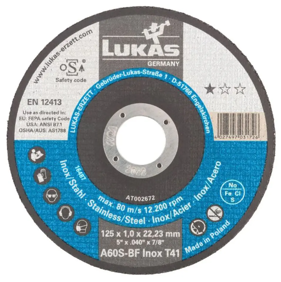 TARCZA PŁASKA T1A 115*1.0*22 A60S-BF INOX PREMIUMFLEX w sklepie Wasserman.eu