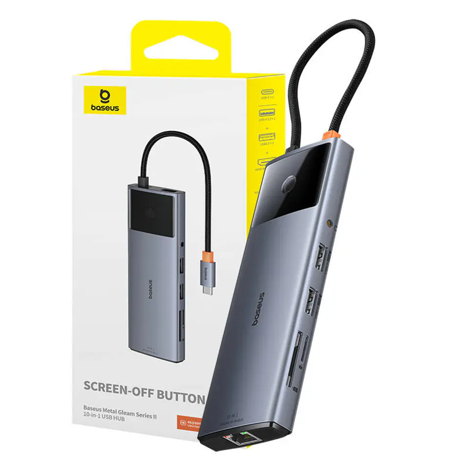 ⁨Hub 10w1 Baseus Metal Gleam II Series, USB-C do 1xHDMI, USB-A (10Gbps), USB-C, 2xUSB-A, Ethernet RJ45, karta SD/TF, mini-jack 3,5mm, USB-C(PD)⁩ w sklepie Wasserman.eu