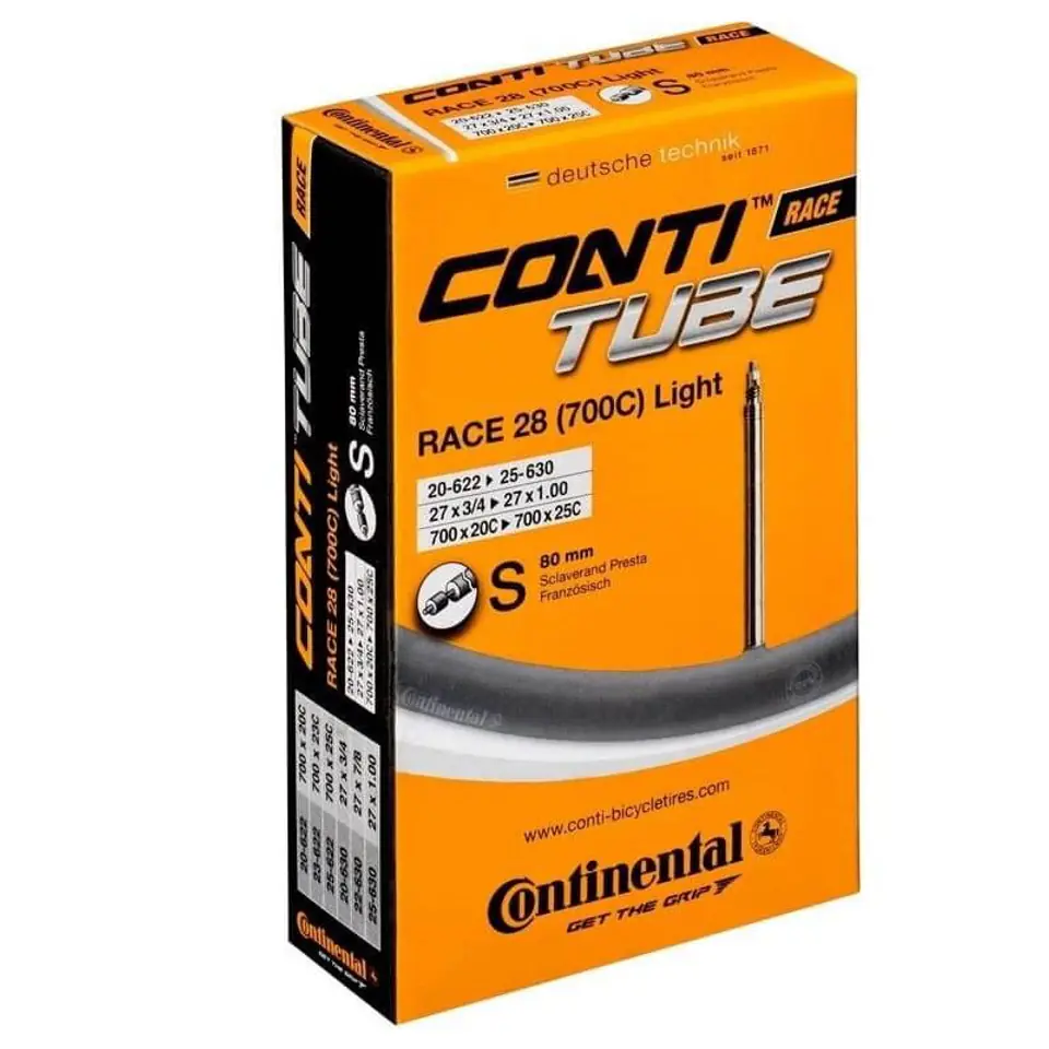 ⁨Road Bicycle Inner Tube Continental Race 28 Light 18-25x700 presta S80mm⁩ at Wasserman.eu