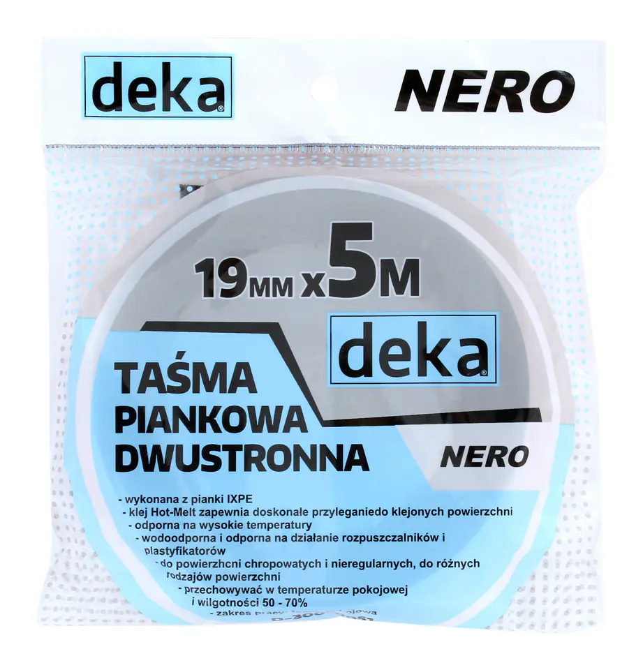 ⁨TAŚMA DWUSTRONNA PIANKOWA NERO CZARNA 19MM*5M⁩ w sklepie Wasserman.eu