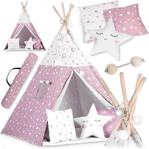 ⁨Namiot tipi dla dzieci ze światełkami Nukido - różowe w gwiazdki⁩ w sklepie Wasserman.eu