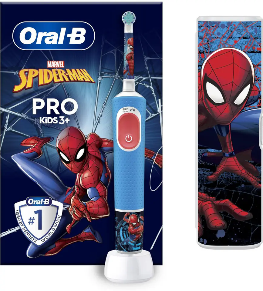 ⁨Oral-B | Vitality PRO Kids Spiderman | Electric Toothbrush with Travel Case | Rechargeable | For children | Blue | Number of bru⁩ w sklepie Wasserman.eu