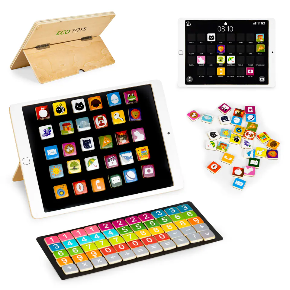 ⁨Drewniany tablet edukacyjny tablica magnetyczna kredowa ECOTOYS⁩ w sklepie Wasserman.eu