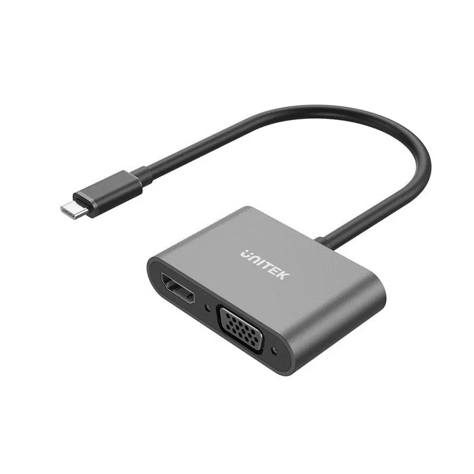 ⁨UNITEK V1168A video cable adapter USB Type-C HDMI + VGA (D-Sub) Black⁩ at Wasserman.eu
